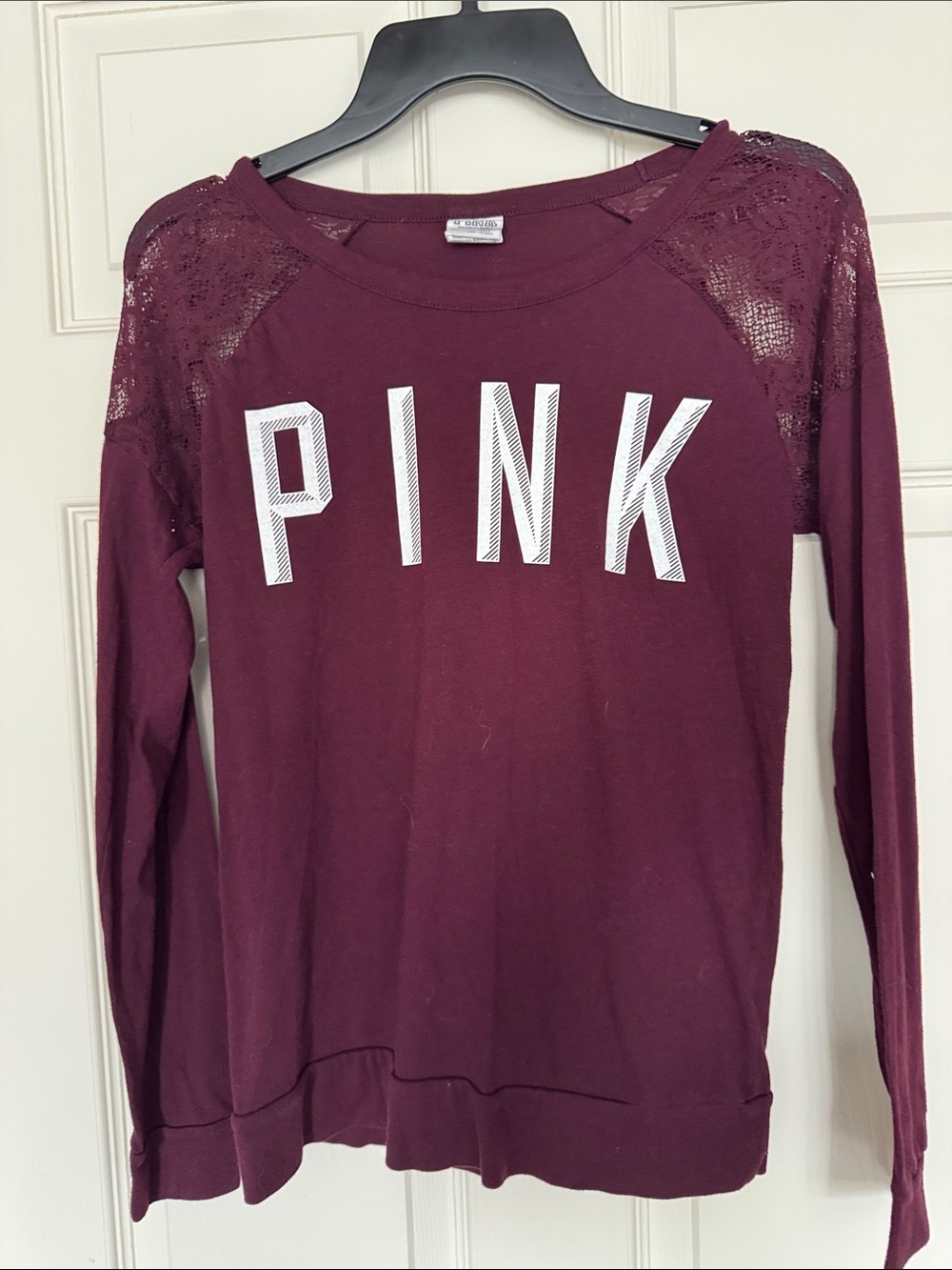 PINK Victoria's Secret Burgundy Lace Shoulder Pullover